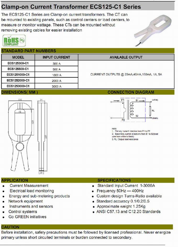 ECS125-C1 Clamp-on current transformer